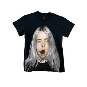 Billie Eilish Graphic T Shirt Black Short Sleeve Band Tee Women Small